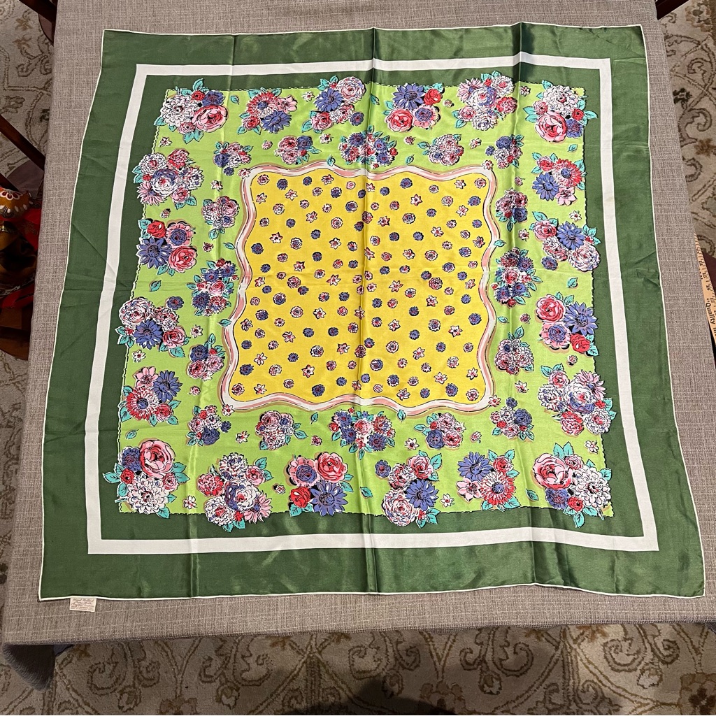 Floral Green And Yellow Silk Scarf